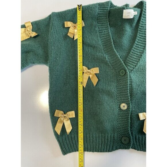 Luna Ivy 3D Bow Forest Green Gold Cardigan Sweater M NWT Cottagecore - Picture 4 of 7